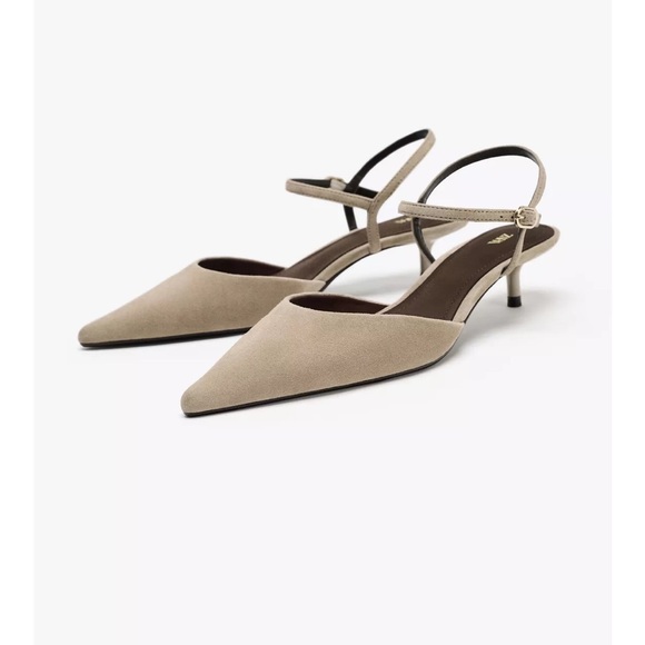 ZARA SUEDE KITTEN HEEL SLINGBACKS - Picture 1 of 4